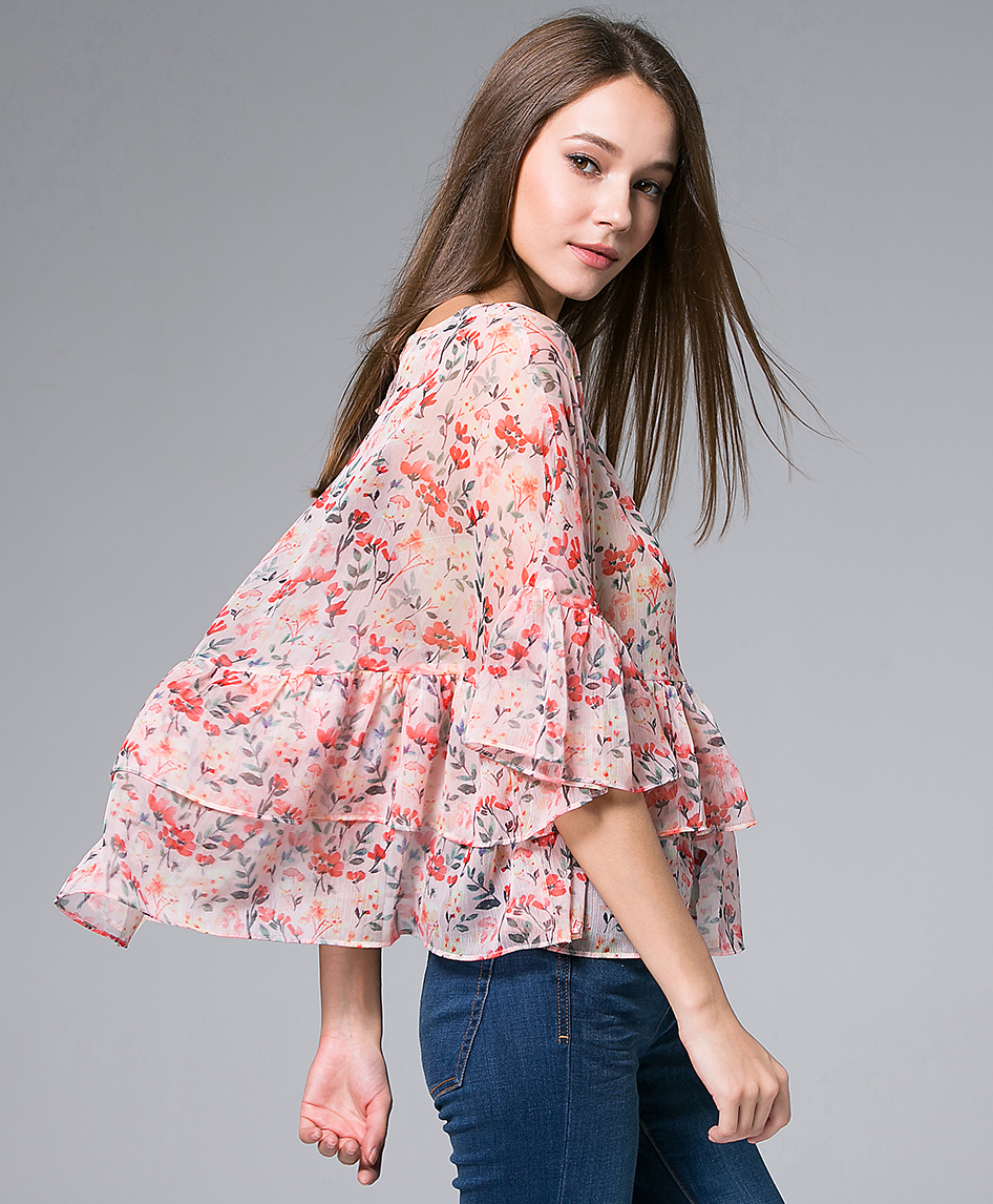 Tops - Flowers Printed silk Chiffon top